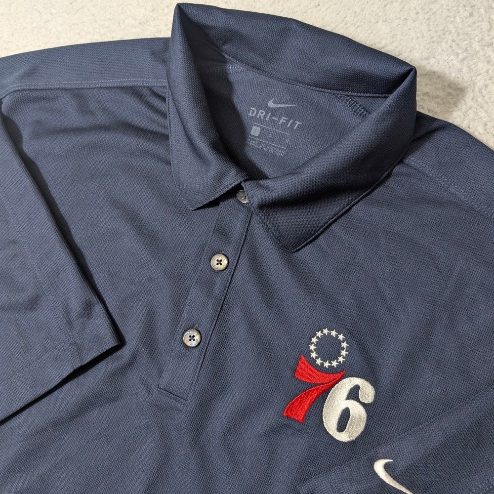 NEW Philadelphia 76ers Nike Polo Mens L‎ Navy Blue NBA Dri-FIT Logo 266998-451